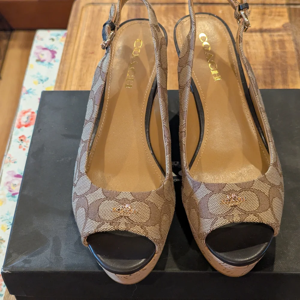 Coach Brown Wedge Shoes with Signature Design - Picture 2 of 3